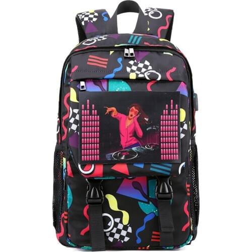 Women intelligent voice-activated colorful lights Creative Print Backpack USB Port Backpack SchoolBag Girls rugzak Bagpack