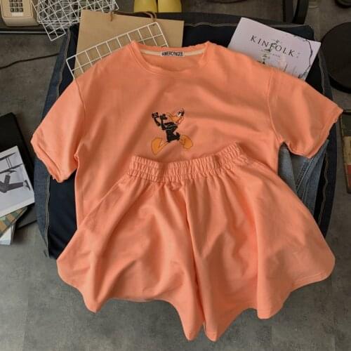 Womens sports suit two-piece suit Korean loose short sleeve casual sports suit sweatsuit ropa de mujer biker shorts