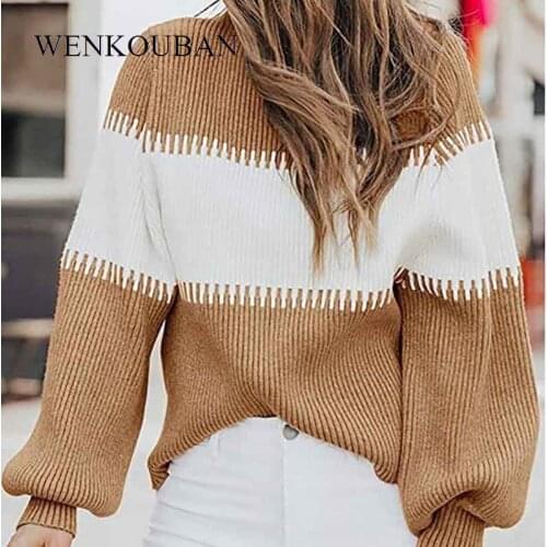 2021 Sweaters For Women Turtleneck Fashion Striped Pullovers Ladies Oversized Knit Tops Loose Women Jumper sueter mujer