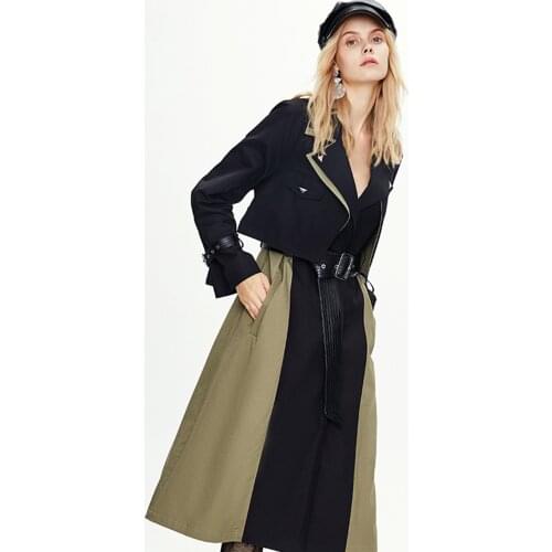 FNOCE 2021 new spring womens coats fashion trends streetwear upscale elegant patchwork long sleeve slim personality belt coats