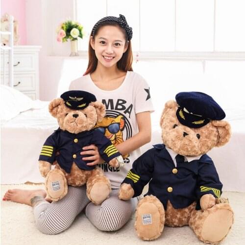 1pc New Cute Pilot Teddy Bear Plush Toy Captain Bear Doll Birthday Gift Kids Toy Baby Doll