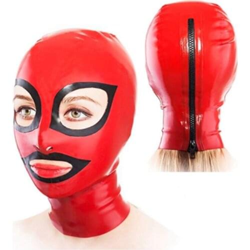 100% Latex Hood Mask Cosplay Mask with Zip on Back for Party