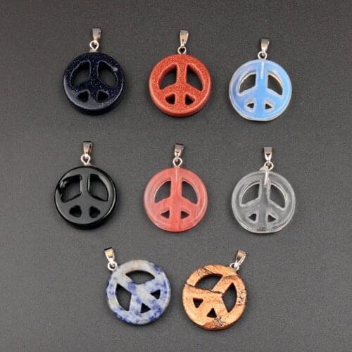 12pcs/lot New Mix Color Rhodonite Stone Peace Sign Christmas 22MM Jewelry Pendants DIY Finding For Bracelet Necklace Charms Free
