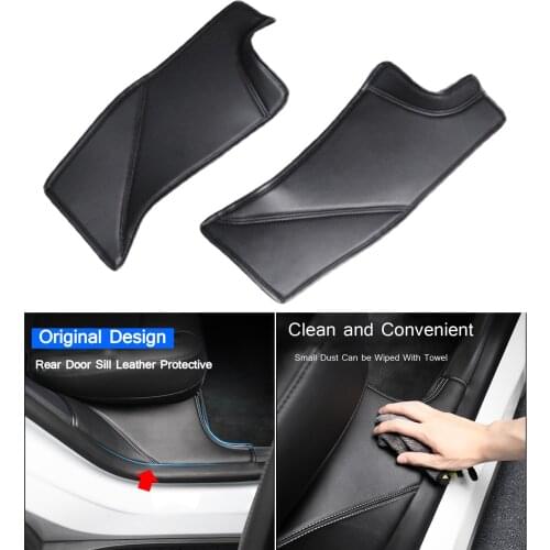 2Pcs Car PU Leather Rear Door Sill Protector Cover Sticker Anti Kick Pad Trim Fit for Tesla Model Y, enhance interior style