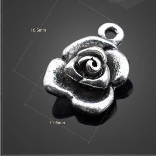 20 PCS/Lot 8mm*10.3mm metal diy handmade accessories Tibetan silver rose flower charms for jewelry