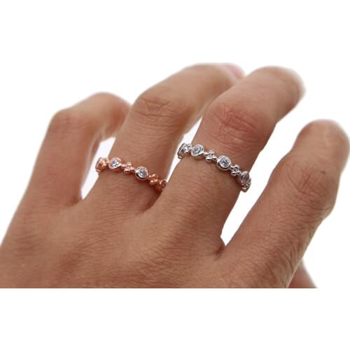 2018 silver color dots tiny cute eternity band size 6 7 minimalist stack stackable engagement band fashion CZ ring jewelry