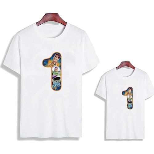 2021 Fashion Family Matching T Shirts Short Sleeve Toy Story Disney Numbers Printed Cute Kids Girl Boy T-shirts Family Look Tops