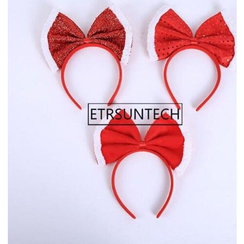 300pcs Christmas Headband Bow Bowknot Sequin Ornament Hairband Head Adornment Santa Xmas Party Decoration