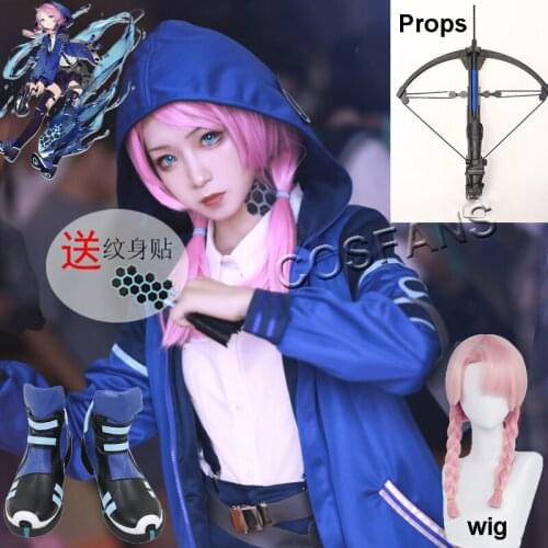 Arknights Blue Poison Azureus Version 2.0 Battle Suit Uniform Cosplay Costume Halloween Party Dailydress Women Wig shoes props