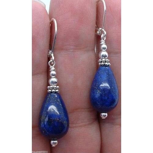 Free shipping Handmade Drops Blue Lapis Lazuli Gem Sterling Silver Leverback Earrings
