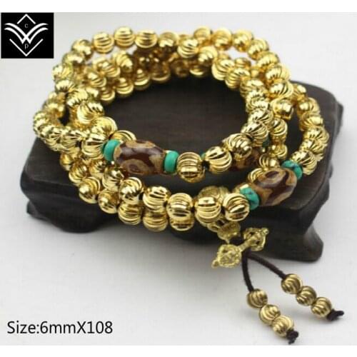 Natural Brass Handmade 6mmX108 Dzi Buddha Beaded Bracelet Hot Sale