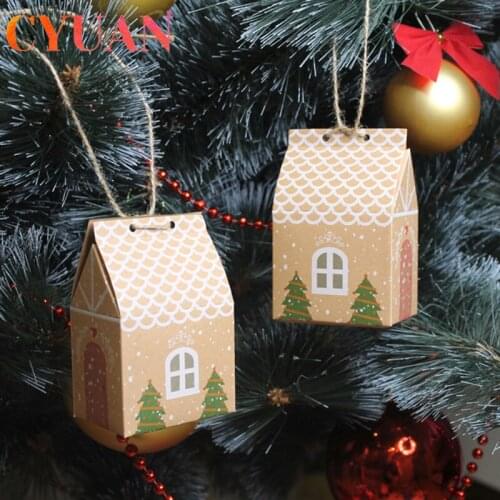 CYUAN 5pcs House Shape Christmas Paper Boxes Candy Gift Boxes Food Cookie Packing Bag Christmas Party Gift Decoration Noel Natal
