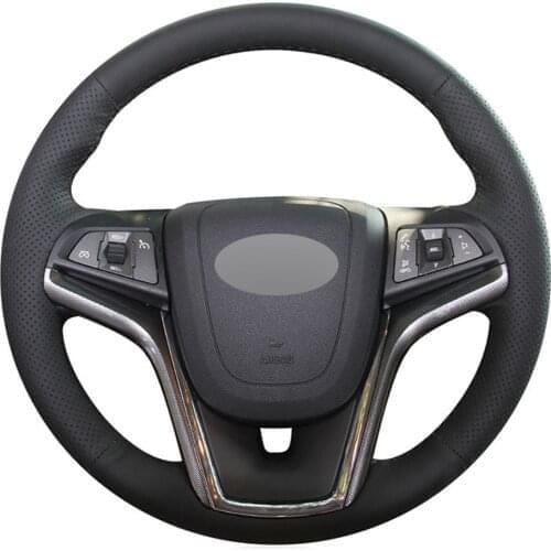 Car Steering Wheel Cover Hand-Stitched Black Genuine Leather For Chevrolet Malibu 2011-2018 Volt Camaro 2011-2015 Aveo 2016-2018