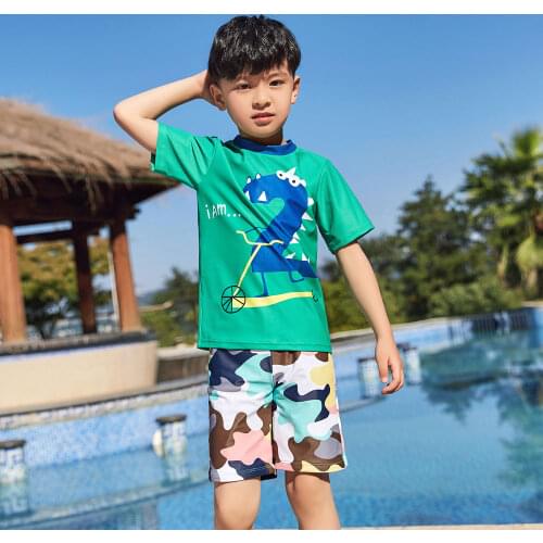 Kids Boy Swimsuit Two Piece Short Long Sleeve Rash Guard Swimwear(2-12 Years) Beach Shirt & Trunks Swimsuit Sun UV Protection