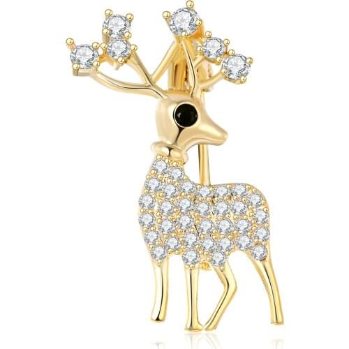 Dorado Cute White Pink Zircon Deer Brooches For Women New Copper Christmas Reindeer Brooch Pins Fashion Clothing Jewelry Gifts