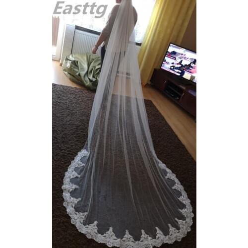White Ivory Cathedral Length Wedding Veils One Layer Lace Bridal Accessories Veil with Comb Veu de Noiva