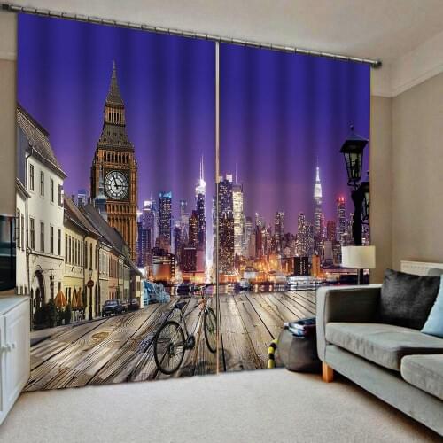 Purple curtains night city curtain 3D Window Curtain landscape print Luxury Blackout For Living Room