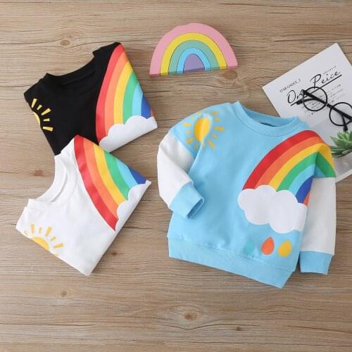 FOCUSNORM 1-6Y Infant Baby Girls Boys Sweatshirt Tops Rainbow Print Long Sleeve Pullover Autumn Tops 3 Colors