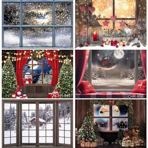 Merry Christmas Santa Claus Gift Window Winter Pillow Baby Party Festivals Photo Backdrops Photocall Photographic Backgrounds
