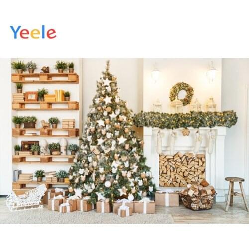Yeele Christmas Party Backdrops for Photocall Wood Carpet Fireplace Backdrop Photo Booth Props Decor For Photography Backgrounds