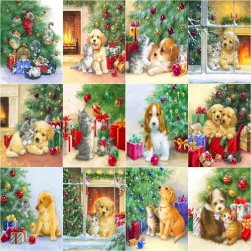 GATYZTORY Oil Painting By Number Animal Dog Drawing On Canvas Handpainted Art Gift Diy Pictures Christmas Tree Kits Home Decor