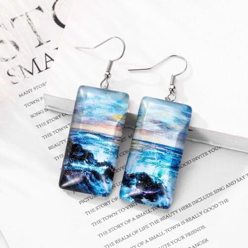 Unique Painting Geometric Long Earring Resin Bohemian Drop Earring For Women Fall Winter Dress Accessories Jewelry