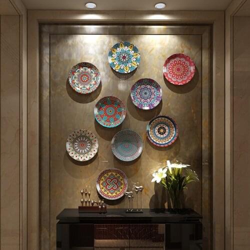 Bohemian style ceramic decorative plate Living room decoration sitting plate decoration background wall hanging plate