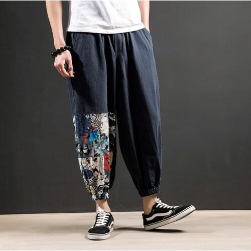 Chinese Style Harem Pants Men Joggers Sweatpants Japanese Streetwear Men Pants Linen Trousers Summer Men Pants 2021 Summer 30047