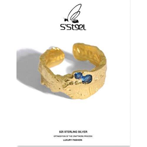 SSTEEL Zircon Rings Gift For Women 925 Sterling Silver Korean Designer Irregular Ring Adjustable Anillos Mujer Plata Jewellery