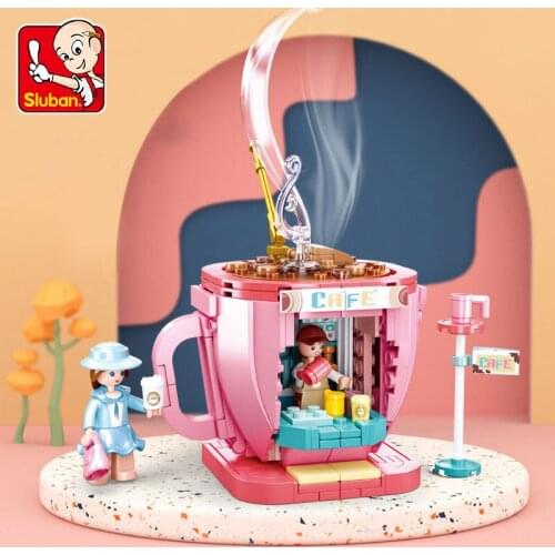 Sluban Building Blocks Creative Street View B0918 Strange House-Coffee Style House Assembled Girl Toy Decoration