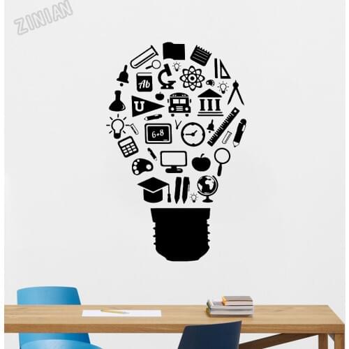Creative Wall Decals Education Study Pattern Light Bulb Unique Design Wall Sticker For Calssroom Decoration Vinyl Stickers Y287