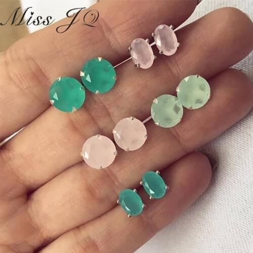 Miss JQ 5 Pairs/Set New Fashion Earrings Set For Women Party Jewelry Geometric Green Pink Color Oval Stud Earrings Set orecchini