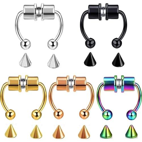 Fashion Faux Septum Rings Non Piercing Clip On Nose Hoop Rings Fake Nose Ring Hoop Magnetic Horseshoe Rings 316L Stainless Steel