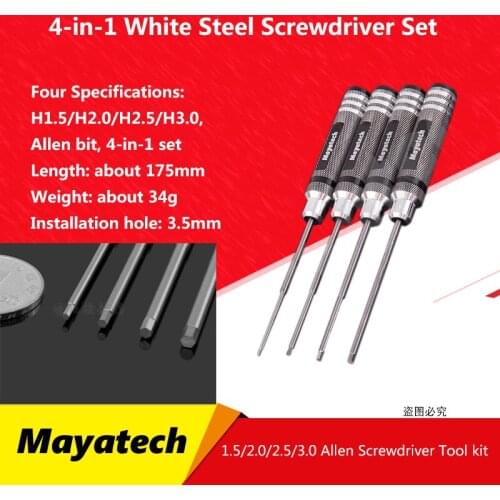 Mayatech White Steel 4-in-1 Inside Hexagonal Screwdriver Tool Kit Allen Driver 1.52 2.53 Imported High Speed Steel for RC model