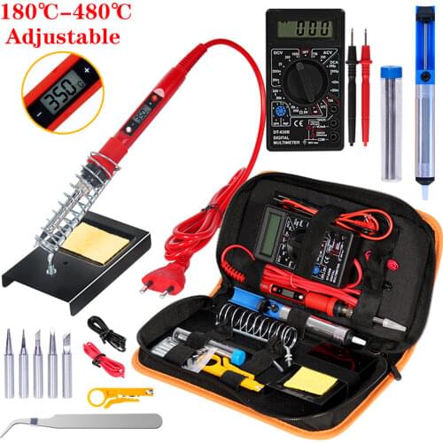 Soldering iron kit adjustable temperature 220V 80W LCD solder Ceramic heater soldering tips Desoldering Pump Welding Tool Kits