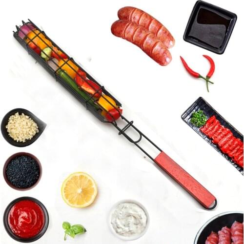 Draagbare Bbq Grillen Mand Roestvrij Staal Anti-aanbak Barbecue Grill Mand Tools Grill Mesh Voor Vlees Hamburger Bbq Gereedschap