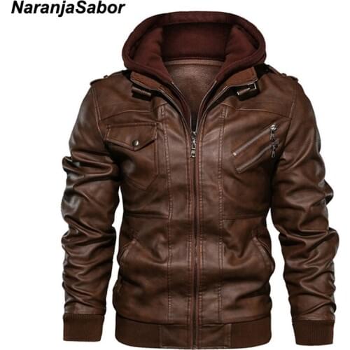 NaranjaSabor Leather Jacket Mens 2020 Winter Thick PU Motorcycle Coat Men Casual Hoodie Jacket Male Brand Clothing EU Size N589