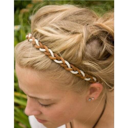 Real leather braided punk elastic headband new fashion cool adult and children elastic headband hair accessories