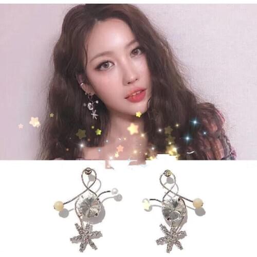2019 New Korean Elegant Shiny Star Crystal Drop Earrings for Women Luxury Vintage Pearl Jewelry Fashion Party Oorbellen