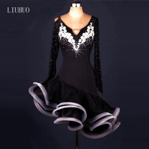 Custom Latin dance performance ladies adult Performance clothes dress Competition clothing Long sleeves Cha Cha dance Samba