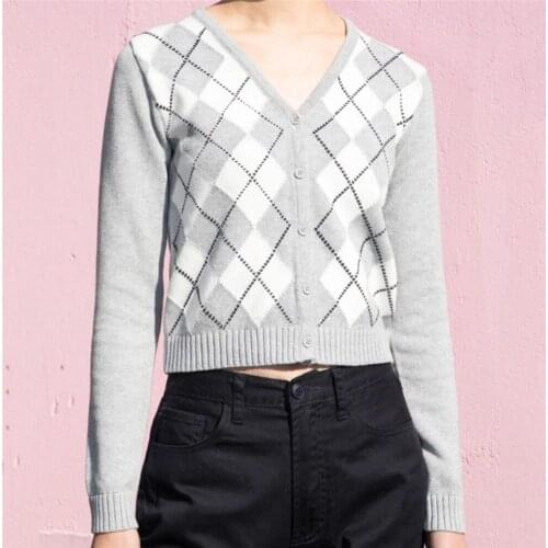 Girls preppy style autumn sweaters single breasted v-neck cardigan long sleeved short style outer clothes for ladies clothes