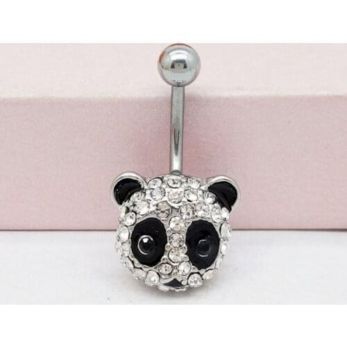 Stainless Medical Steel Panda Animal Navel Silver Color Crystal Body Piercing For Women Gift Fashion Style