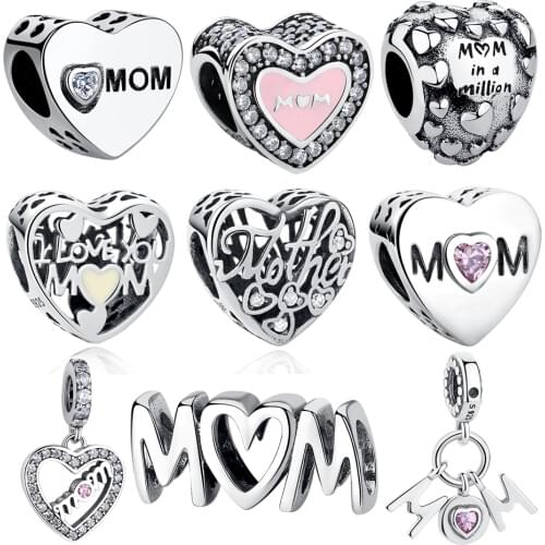 Authentic 925 Sterling Silver Beads Fit ELESHE Charm Silver 925 Original Bracelet I Love You MOM Mother Heart Beads DIY Jewelry