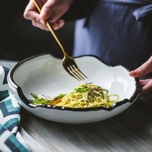 Simple black line stone edge ceramic bowl restaurant Chinese meal bowl rice bowl characteristic creative stone pattern bowl deep