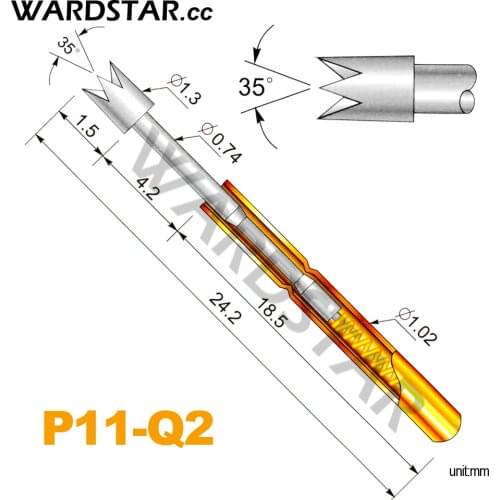 100pcs/lot P11-Q2 Dia 1.3mm Spring Test Probes Pogo Pin Length 24.2mm (Stroke Spring Froce:120g)