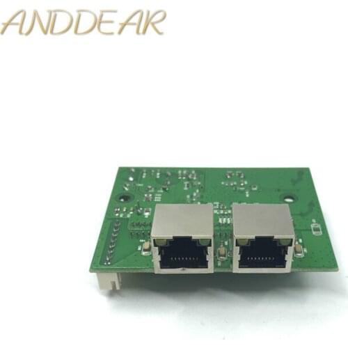 Factory direct mini fast 10/100/1000mbps 2 port ethernet network lan hub switch board two layer pcb 2 rj45 1*2pin head port