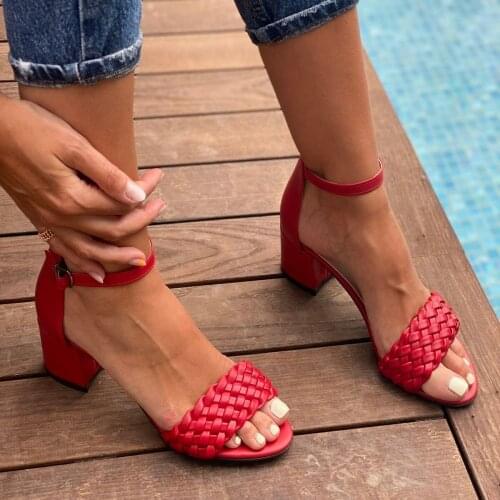 Womens Red Single Band Slim Knit wrist Heels sandals spacious handy 5 cm heel special design casual