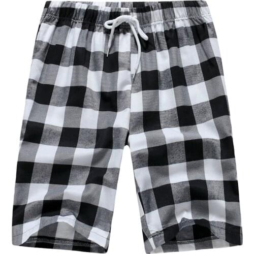 Black white plaid Shorts Men Plaid Summer short Trousers men cargo drawstring Pocket shorts Bermuda Male Elastic Waist shorts