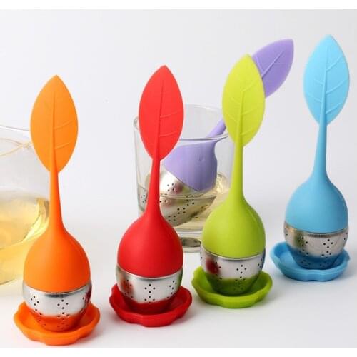 5 Colors Stainless Steel Tea Strainers Silicone Loose Tea Leaf Strainer Herbal Spice Infuser Filter Diffuser Household Teaware