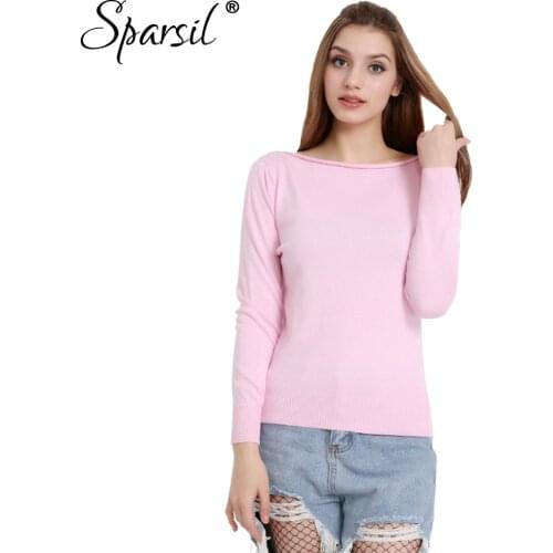 Sparsil Women Winter Cashmere Sweater Female Long Sleeve Knitted Sweaters Pullovers Female Slash Neck Tops High Quality